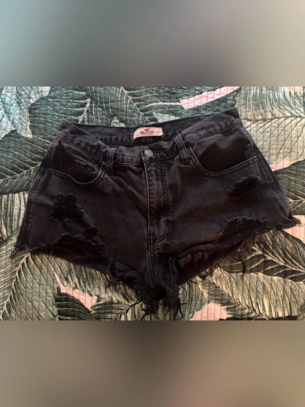 Hollister Black Ripped High-Rise Denim Shorts